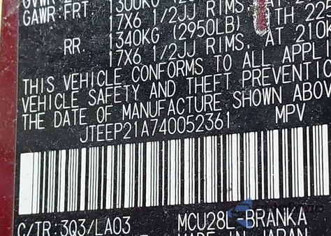 2004 Toyota Highlander Limited V6 from USA, damaged, VIN JTEEP21A740052361